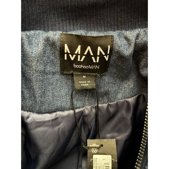 Boohoo Man Oversized Denim Puffer Jacket, Size Medium, Boho Grunge Patch Quilted - Picture 5 of 6